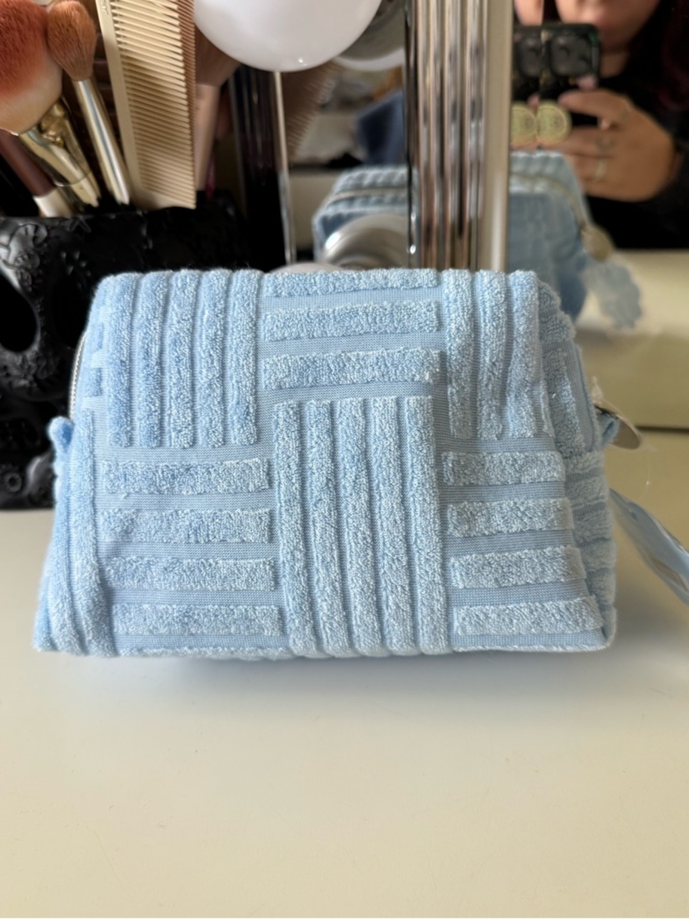 3/$15 Ulta Beauty Collection Blue Textured Makeup Bag Cosmetic Zipper Travel Bag